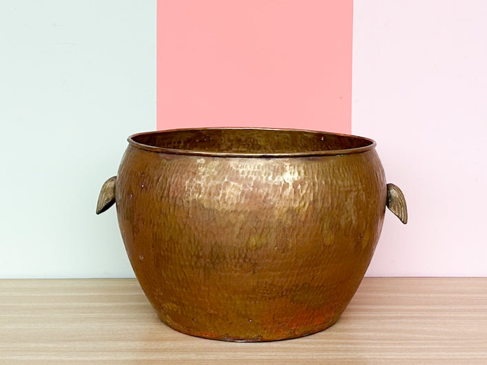 Large Brass Cachepot with Shell Handles