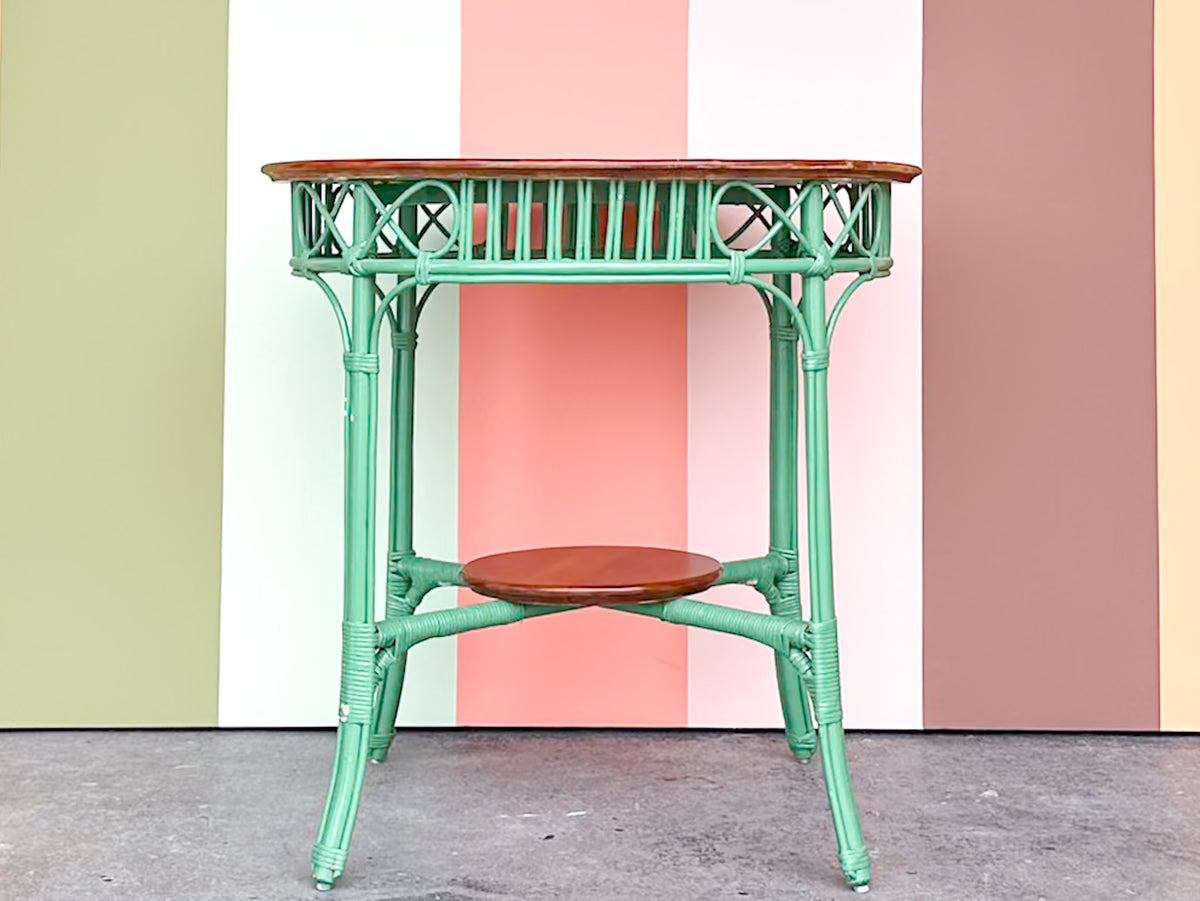 Green and Brown Rattan Side Table