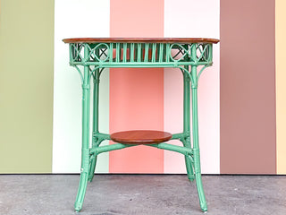 Green and Brown Rattan Side Table