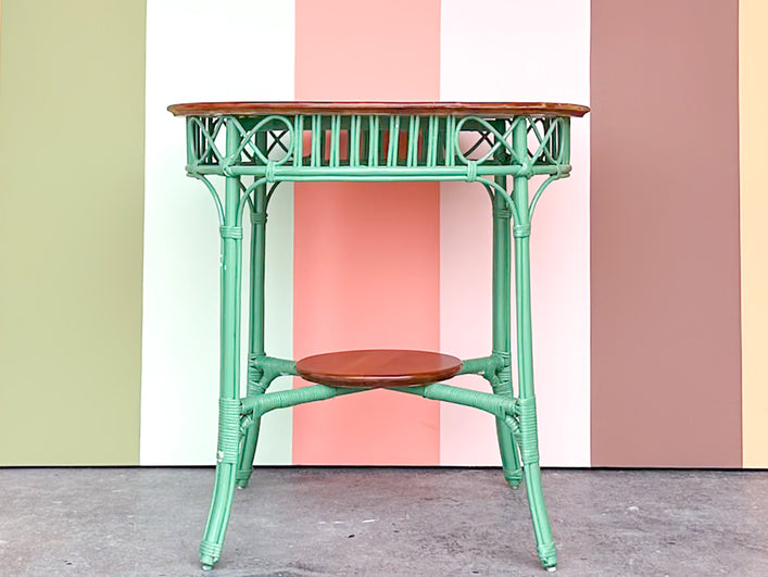 Green and Brown Rattan Side Table