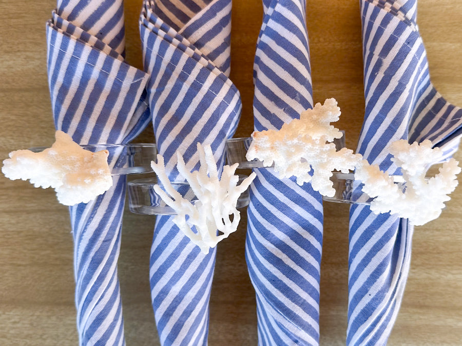 Set of Four Coral Lucite Napkin Rings