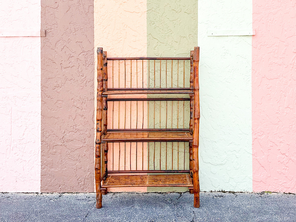 Petite Tortoiseshell Rattan Folding Etagere