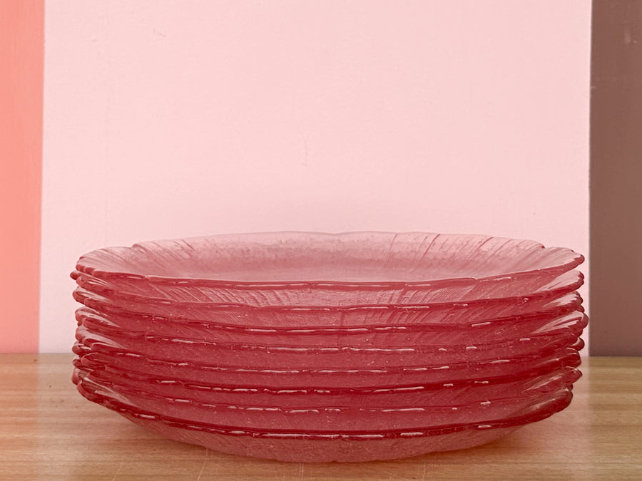 Set of Eight Seeded Glass Petal Pink Plates
