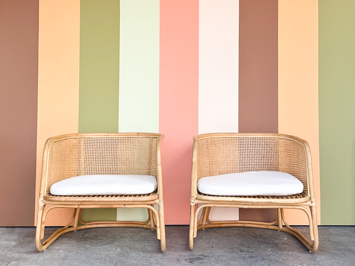 Pair of Rattan and Cane Barrel Chairs