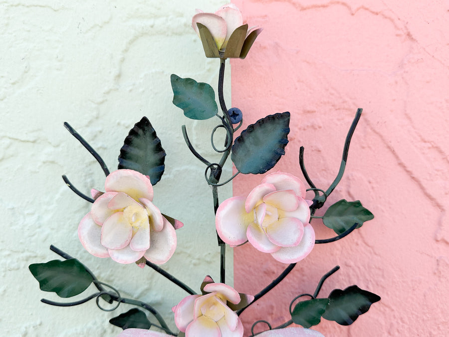 Pair of Tole Bow and Rose Wall Sconces