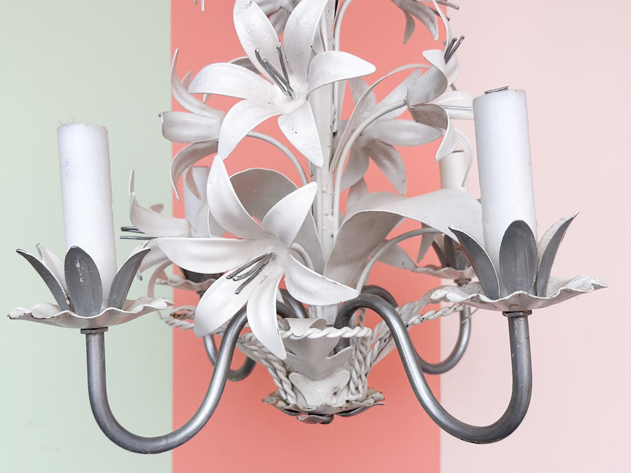 Kips Bay Show House White Floral Tole Chandelier