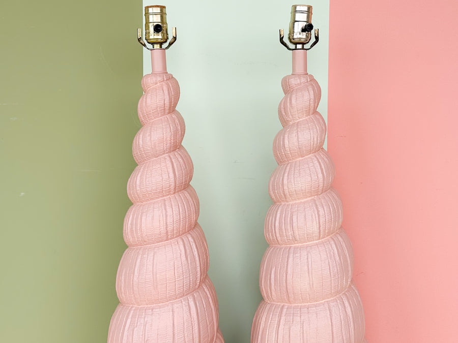 Pair of Pretty Coral Nautilus Lamps