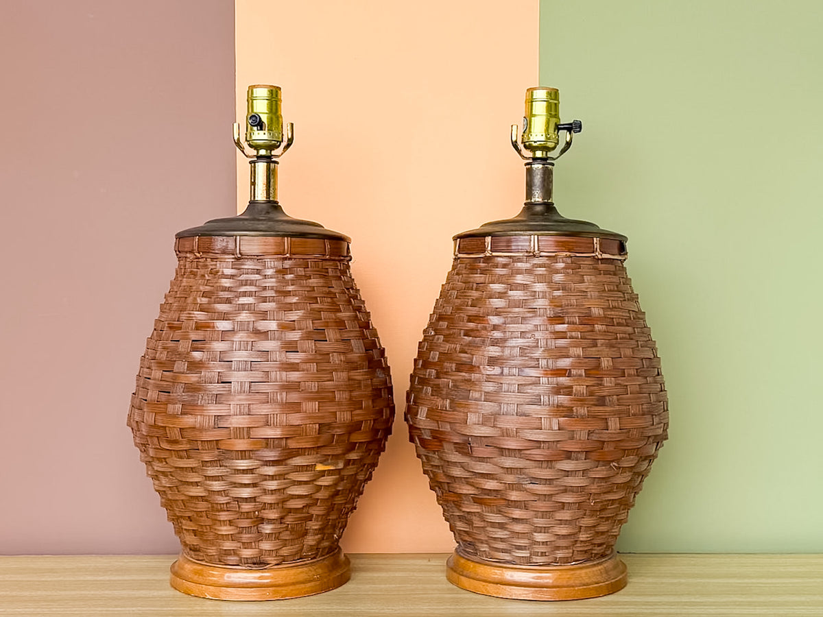 Pair of Cute Rattan Basket Lamps