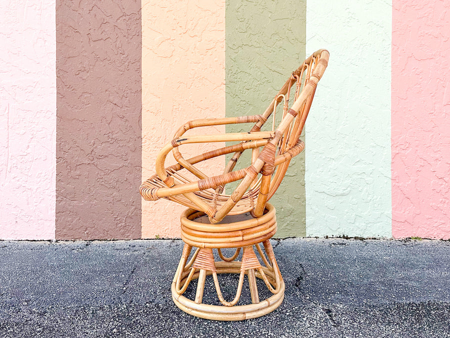 Old Florida Rattan Swivel Sunburst Chair