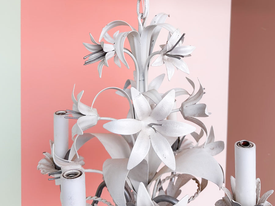 Kips Bay Show House White Floral Tole Chandelier