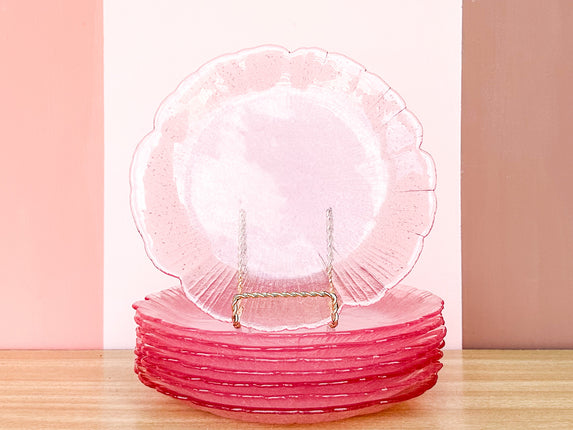 Set of Eight Seeded Glass Petal Pink Plates
