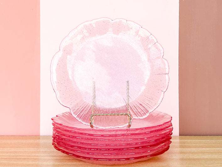 Set of Eight Seeded Glass Petal Pink Plates
