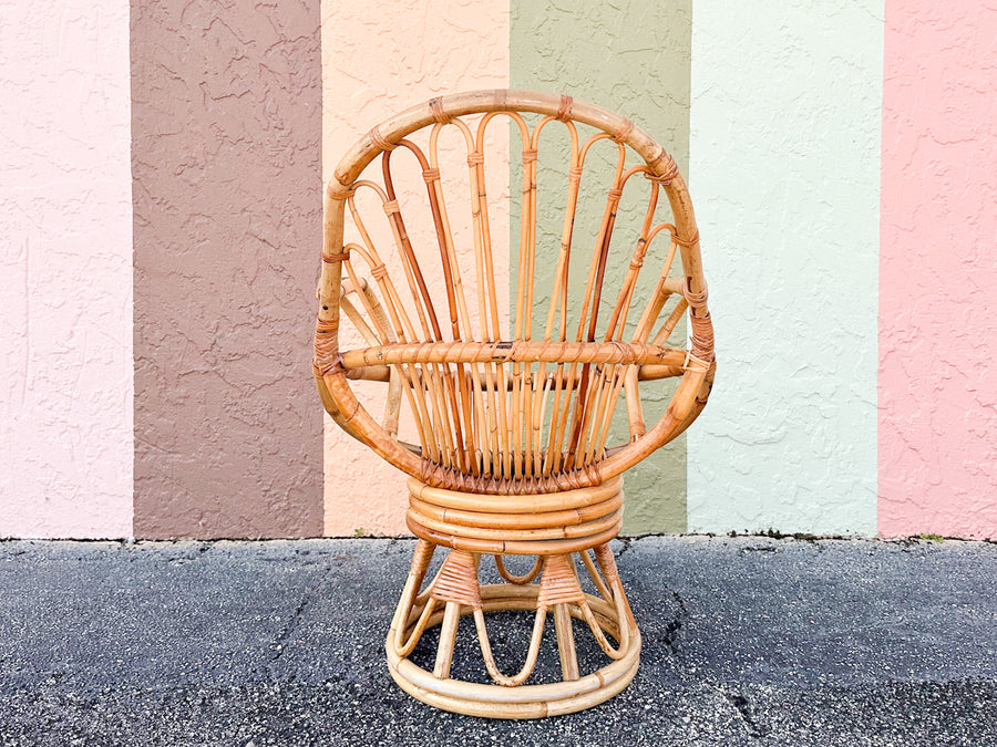 Old Florida Rattan Swivel Sunburst Chair