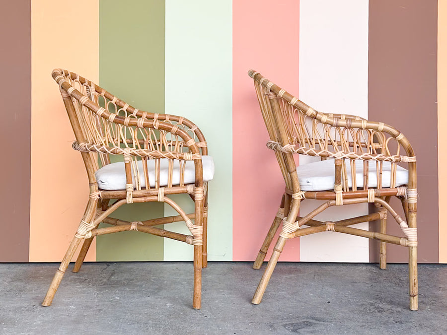 Pair of Coastal Chic Rattan Accent Chairs