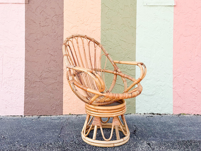 Old Florida Rattan Swivel Sunburst Chair