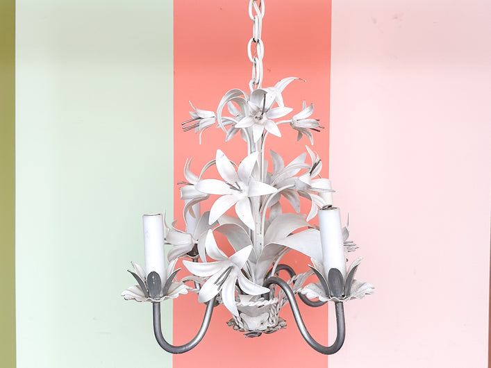 White Floral Tole Chandelier