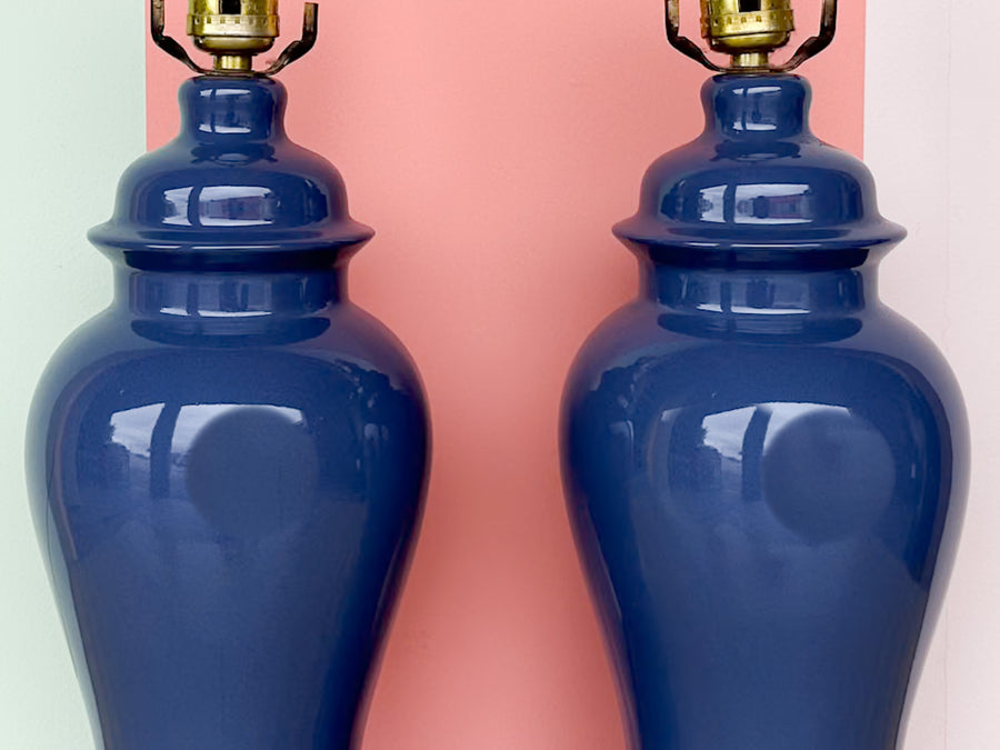 Pair of Midnight Indigo Ginger Jar Lamps