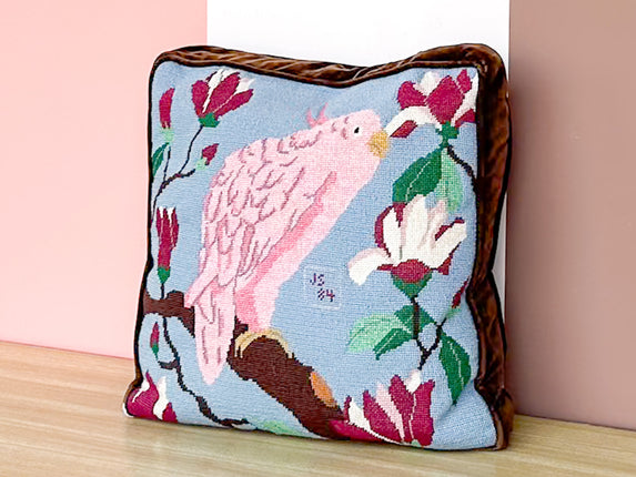 Pink Parrot Needlepoint Pillow