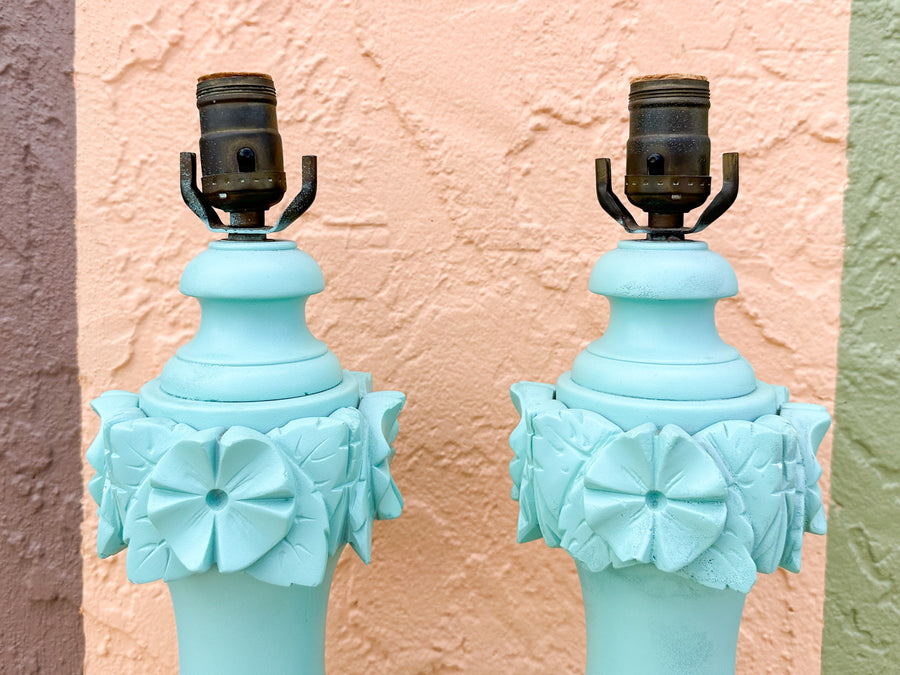 Pair of Sweet 1950s Robin Egg Blue Lamps