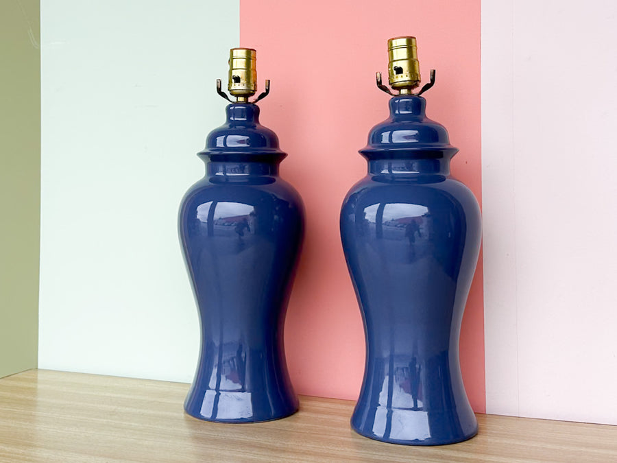 Pair of Midnight Indigo Ginger Jar Lamps