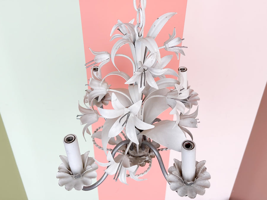 Kips Bay Show House White Floral Tole Chandelier