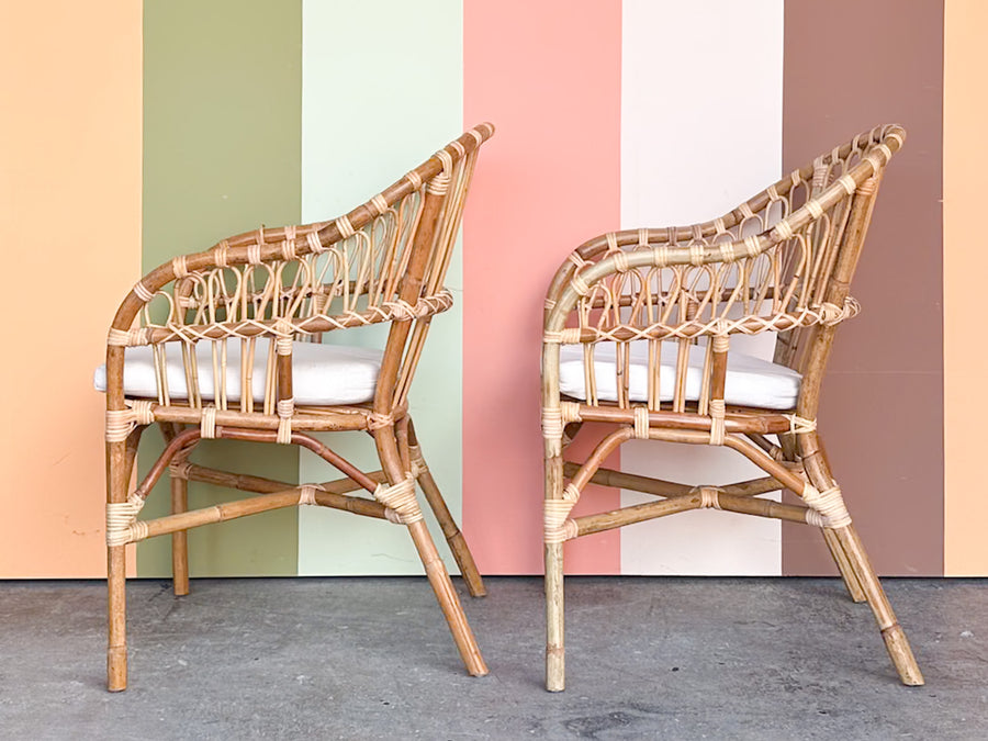 Pair of Coastal Chic Rattan Accent Chairs