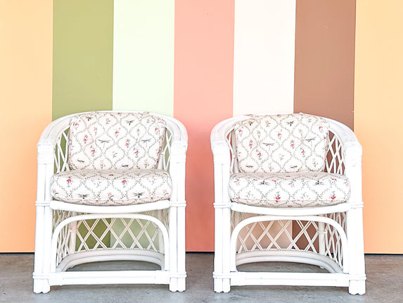 Pair of Ficks Reed Rattan Barrel Chairs