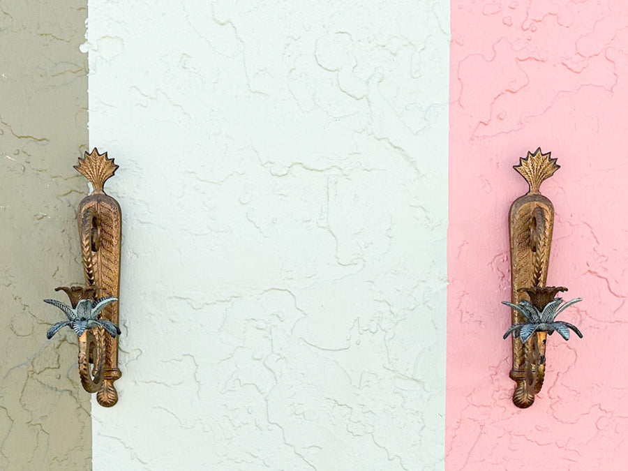 Pair of Petite Brass Palm Wall Sconces