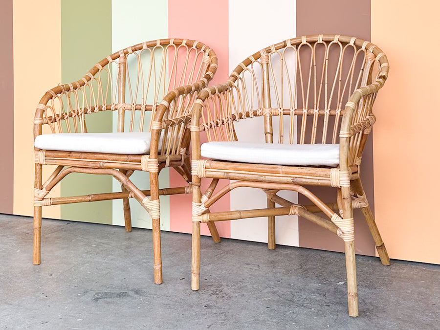 Pair of Coastal Chic Rattan Accent Chairs