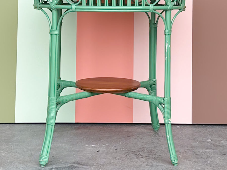 Green and Brown Rattan Side Table