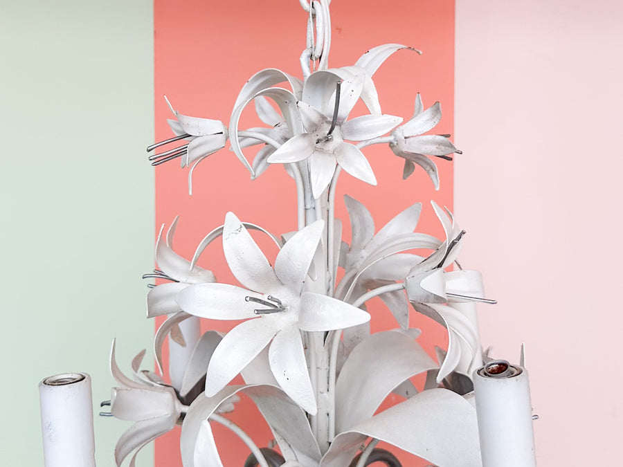 Kips Bay Show House White Floral Tole Chandelier