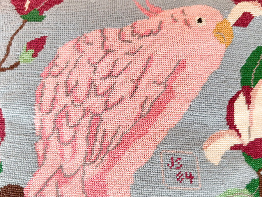 Pink Parrot Needlepoint Pillow