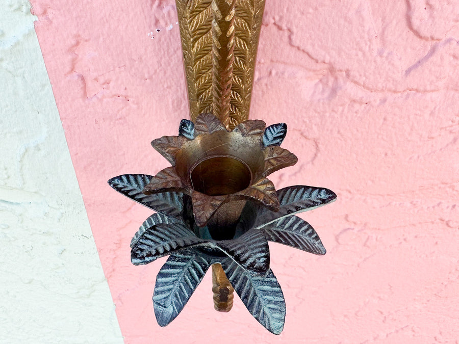 Pair of Petite Brass Palm Wall Sconces