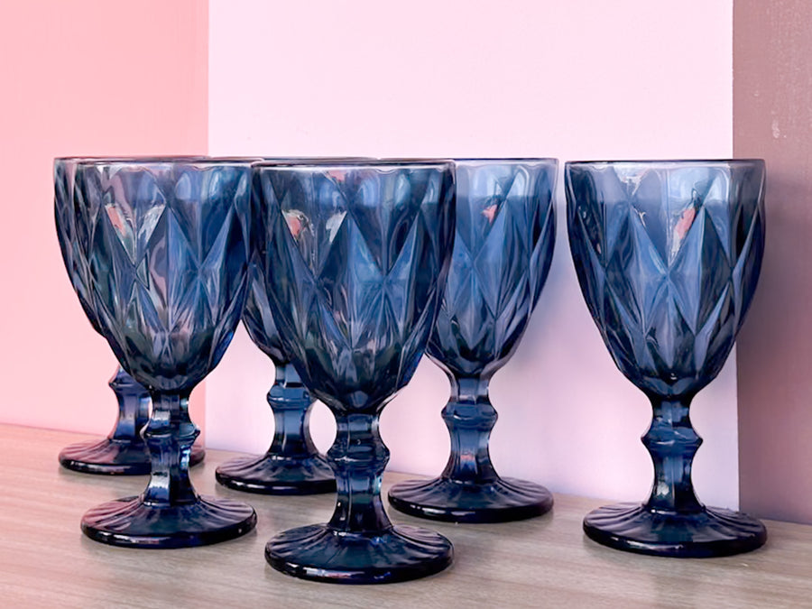 Set of Six Mediterranean Blue Goblets