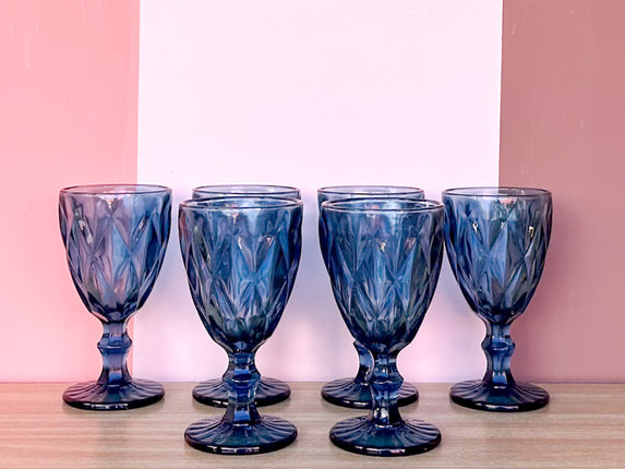 Set of Six Mediterranean Blue Goblets