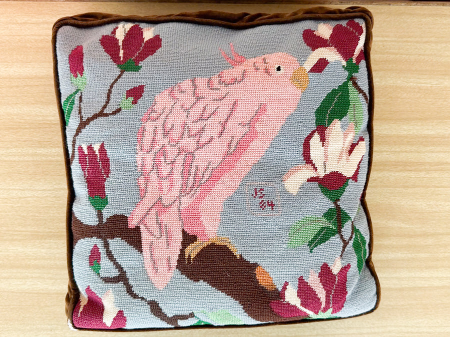 Pink Parrot Needlepoint Pillow