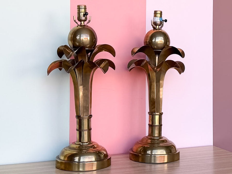 Pair of Epic Brass Palm Tree Lamps