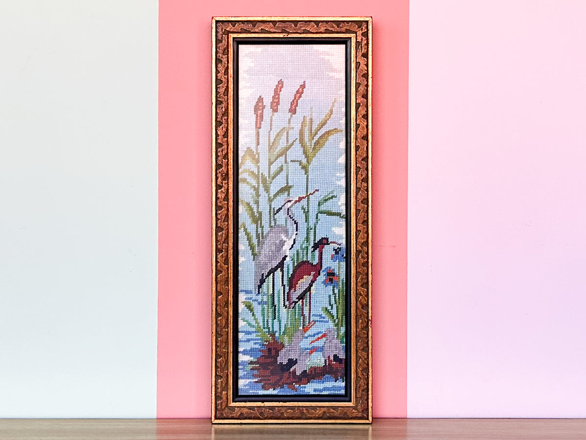 Heron Family Needlepoint Framed Art