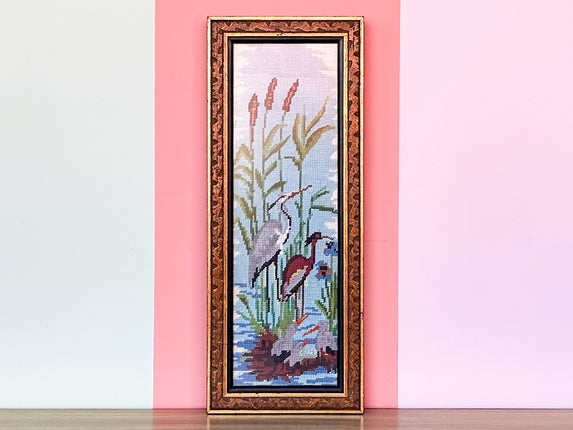 Heron Family Needlepoint Framed Art