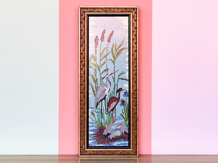 Heron Family Needlepoint Framed Art