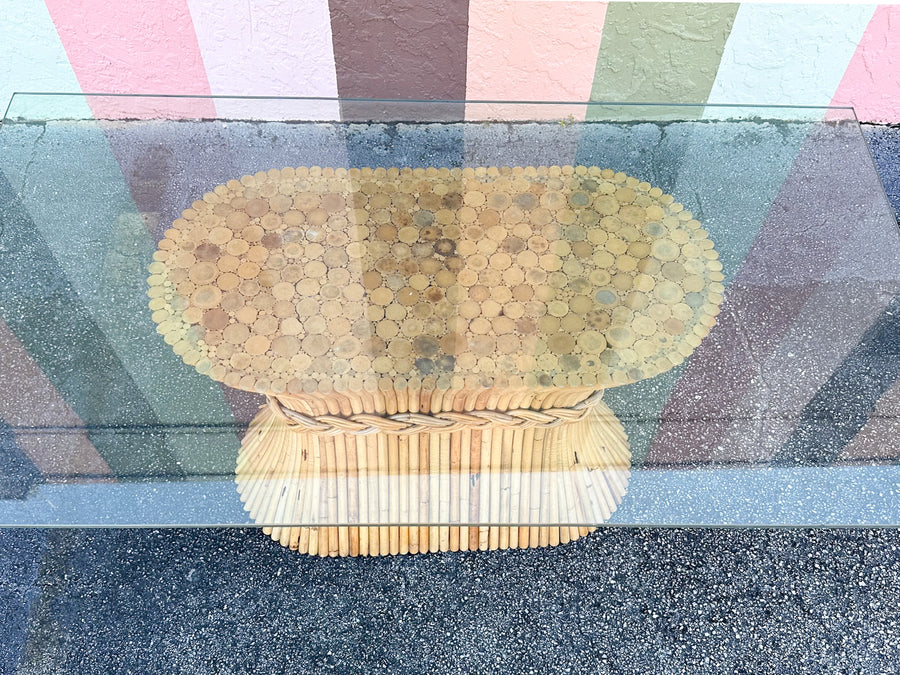 McGuire Style Sheaf of Wheat Rattan Dining Table