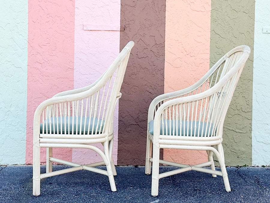 Pair of Coastal Rattan Arm Chairs