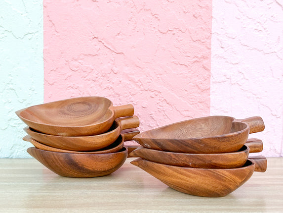 Set of Seven Monkey Pod Leaf Serving Bowls