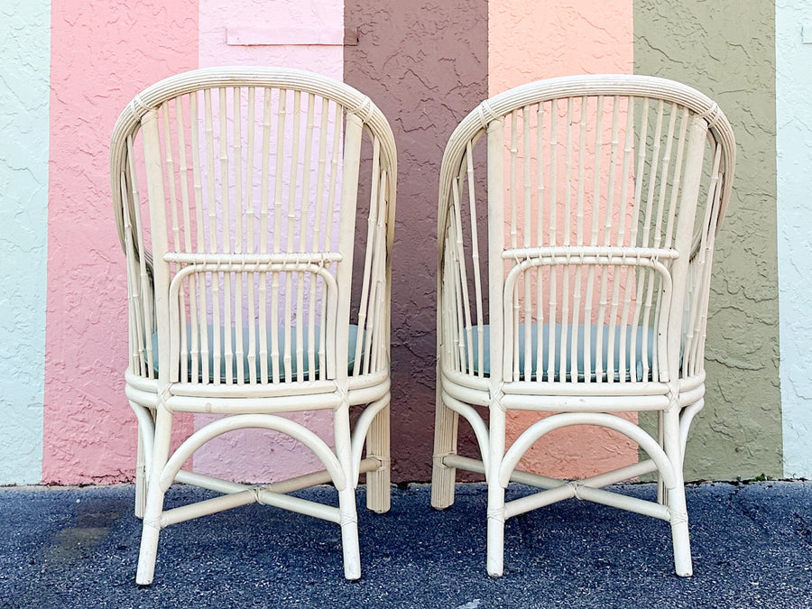 Pair of Coastal Rattan Arm Chairs