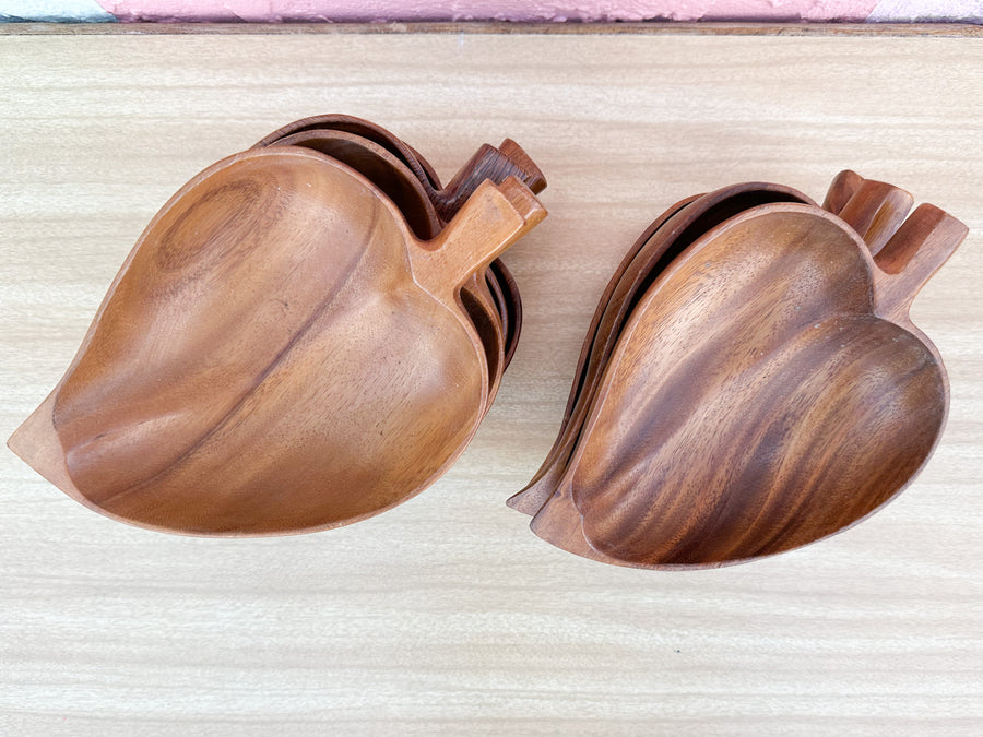 Set of Seven Monkey Pod Leaf Serving Bowls