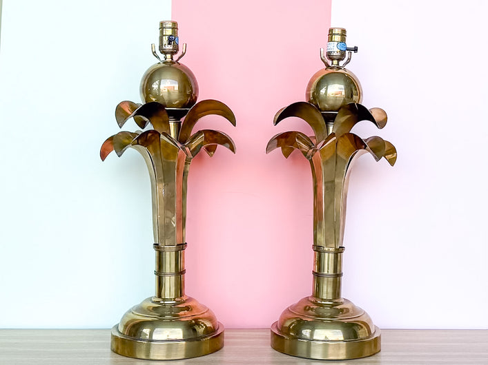 Pair of Epic Brass Palm Tree Lamps