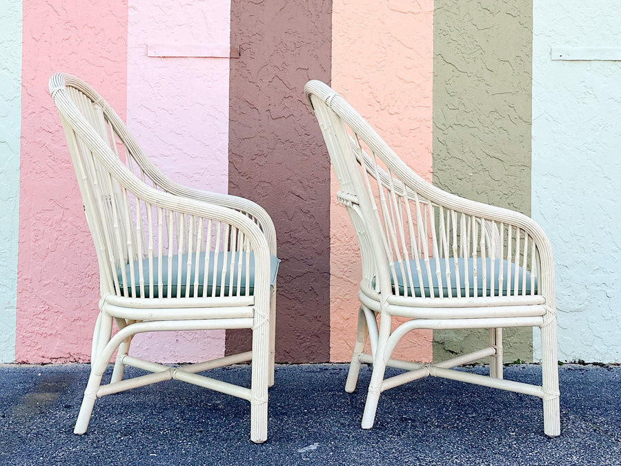 Pair of Coastal Rattan Arm Chairs