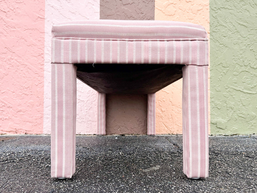 Pink Striped Upholstered Bench