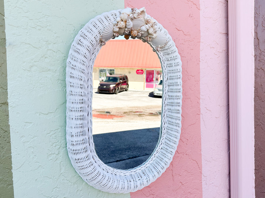 Wicker Shell Mirror