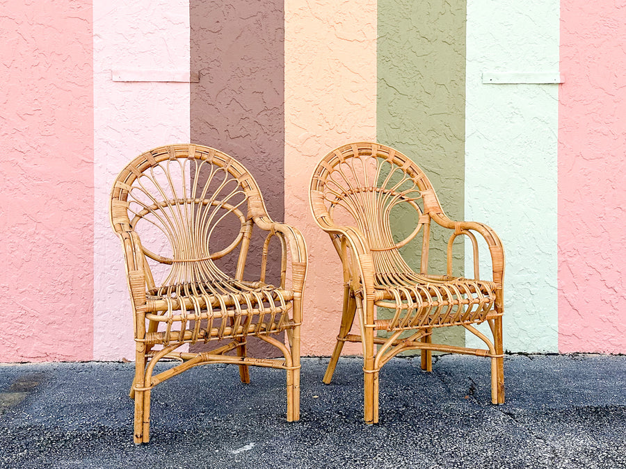 Pair of Island Chic Rattan Arm Chairs